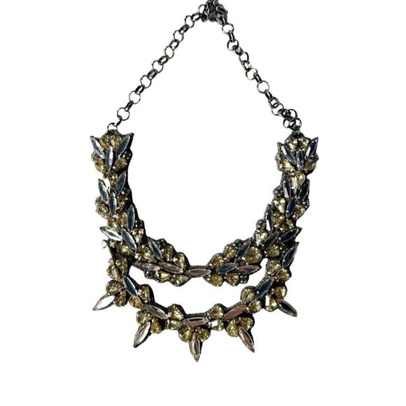 Deepa Gurnani Crystal Statement Necklace 16"to19" Yellow Clear Black NWT - Picture 1 of 7
